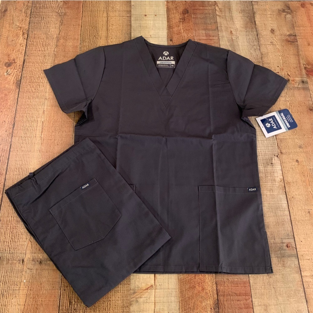 Adar universal gray unisex scrub top and bottom set -XS